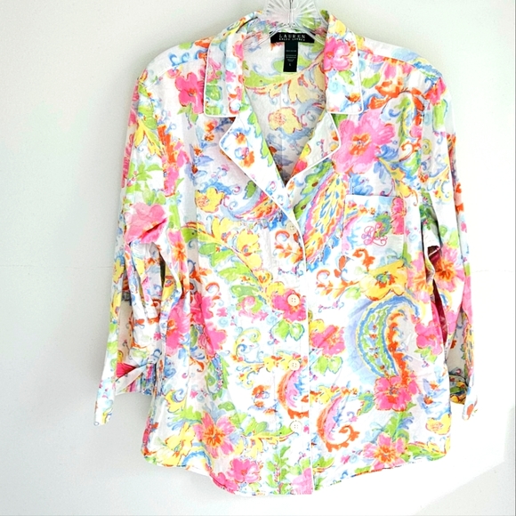 Lauren Ralph Lauren Other - Lauren Ralph Lauren floral button up pj top. Monogram pocket
